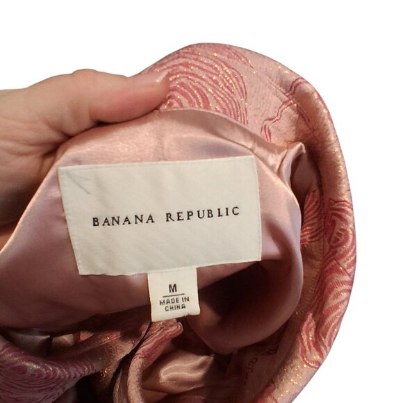 Banana Republic jacket coat womens M pink metallic silk blend 3/4 sleeve Brocade - Picture 3 of 4